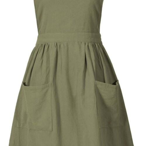 Cotton Linen Apron Dress Pockets Kitchen Gardening