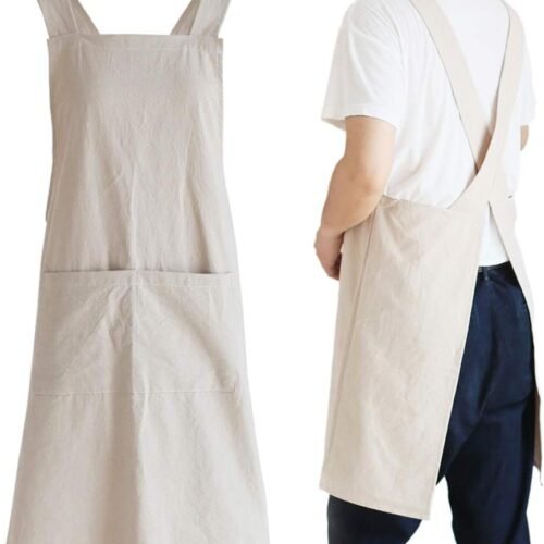 Japanese-Style Cotton Linen Cross-Back Cooking Apron