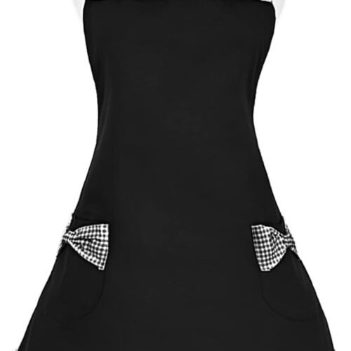 Vintage-Style Black Apron Ruffle Bow Adjustable Neck