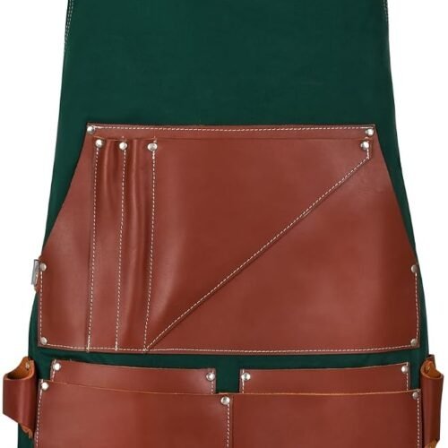 Heavy-Duty Cowhide Leather Work Apron Nine Pockets