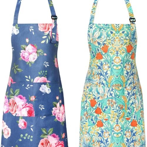 Cotton Canvas Waterproof Floral Apron Cooking Painting