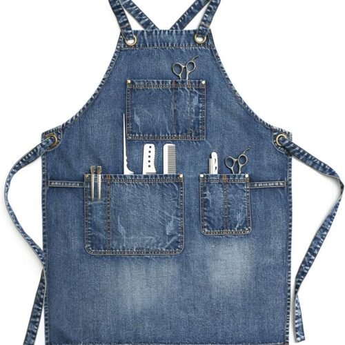 Acid-Washed Denim Hair Stylist Cross-Back Apron