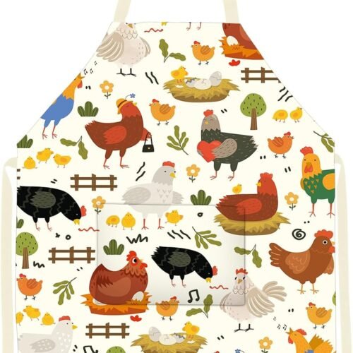 Cute Rooster-Print Cotton Apron Cooking Gardening