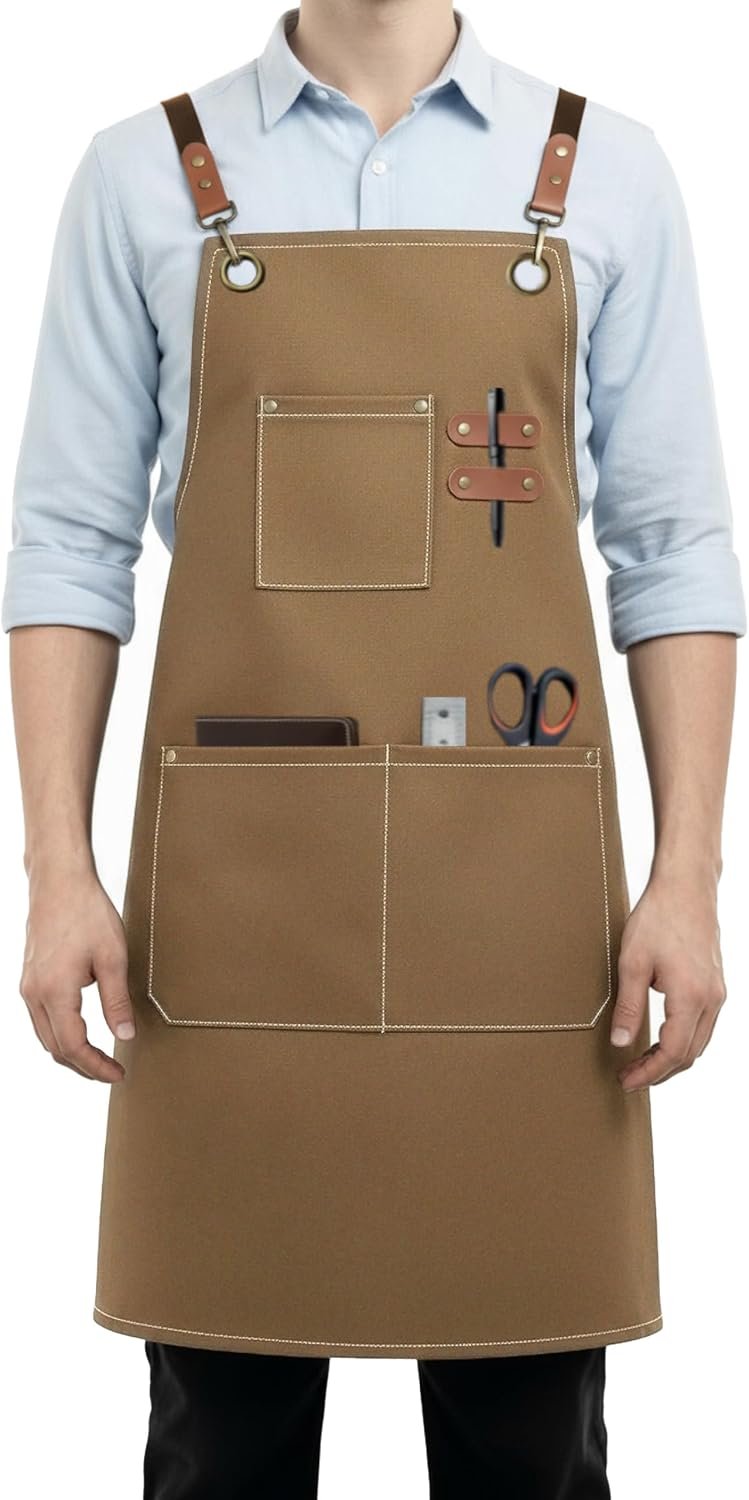 Heavy-Duty Canvas Cross-Back Work Apron Three Pockets